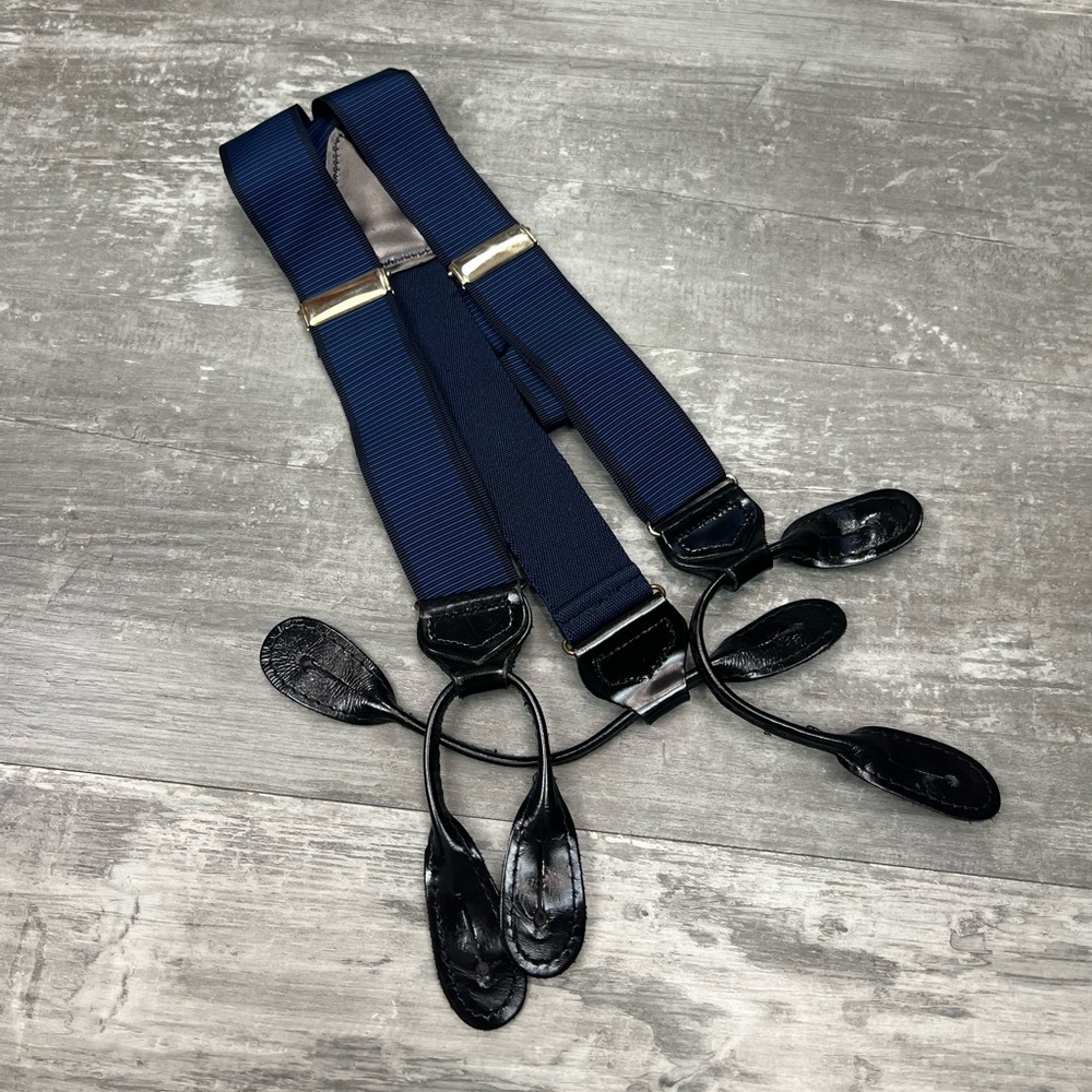 CAS Blue & Black Stripe Silk Braces Suspenders